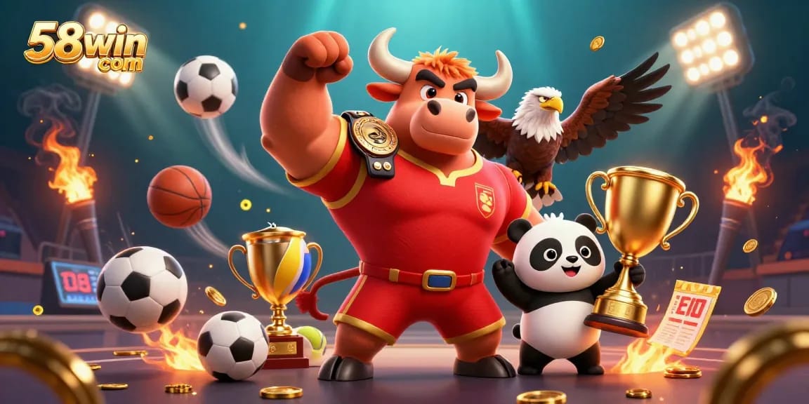 Engage with thrilling games at 58win com where the bull mascot celebrates victories with sports elements and dynamic action.