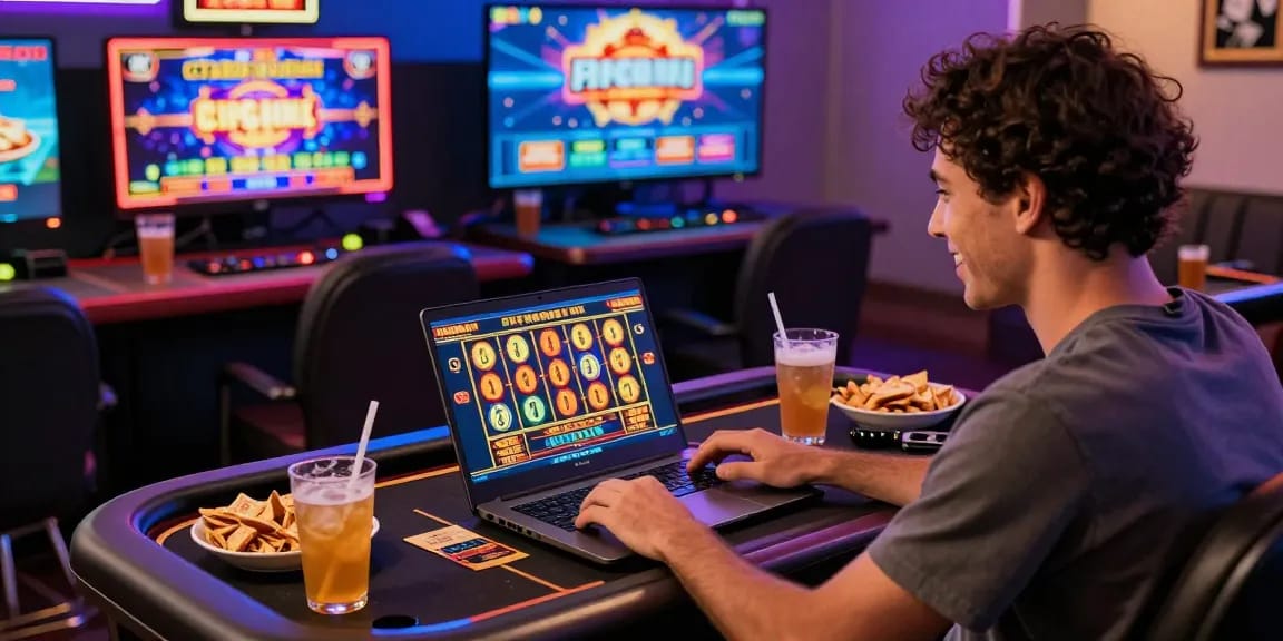 Engaging online gaming experience at jackpot city online casino with player enjoying colorful slot games.