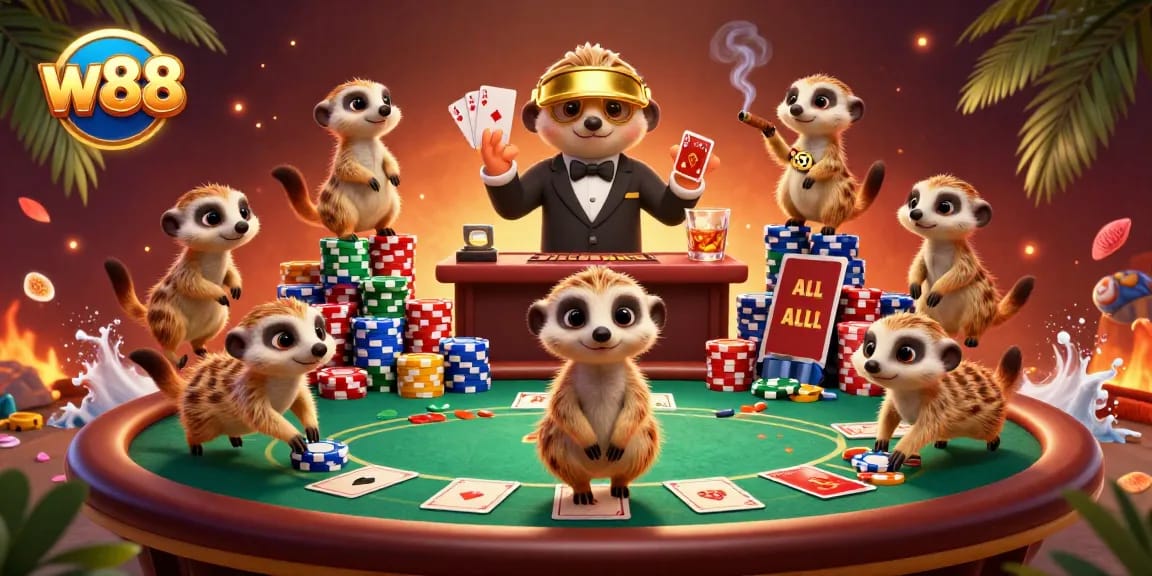 Chơi game cá cược w88 với những chú meerkat trong một sòng bạc sống động