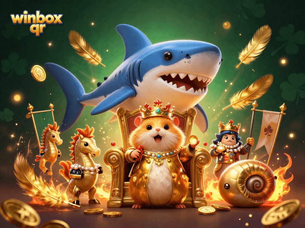 Experience the thrill of winbox qr gaming with a fierce hamster king ruling amidst gold coins and slot reels.