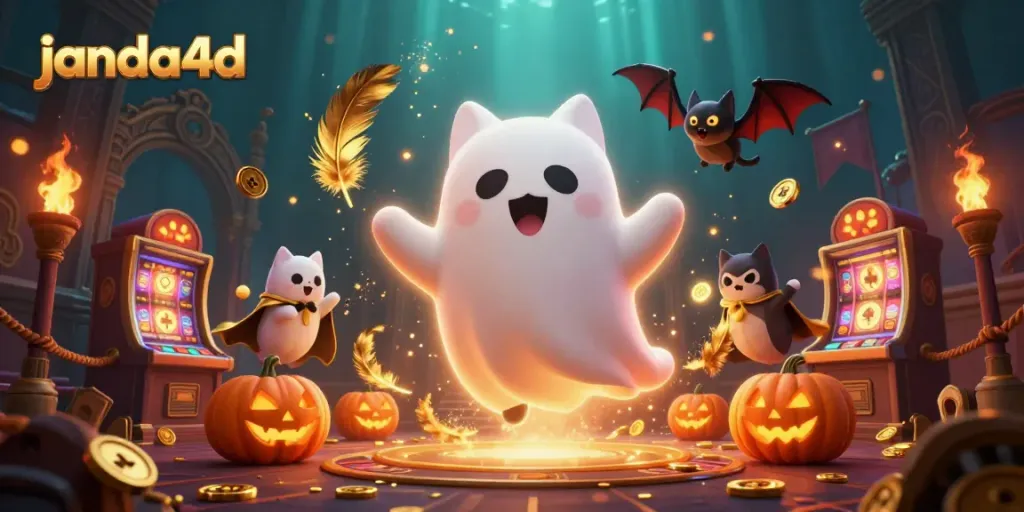 Janda4d menghadirkan kucing hantu ceria dan kelelawar vampir di kasino terkutuk yang penuh koin.