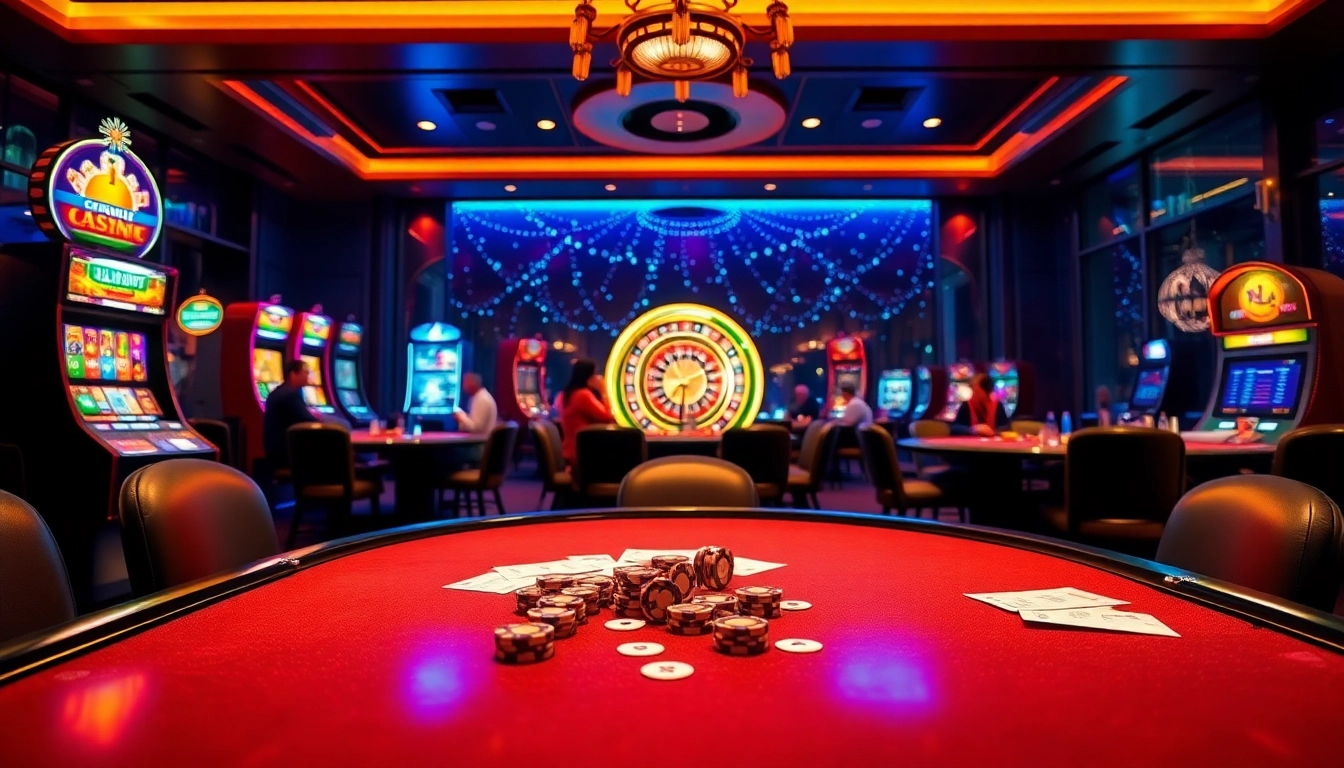 Experience the excitement of gambling at LC88 with vibrant casino tables and engaging players.