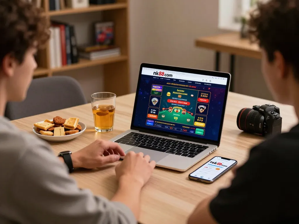 Engage in thrilling gameplay on nk88 com while enjoying snacks and drinks at a cozy gaming setup.