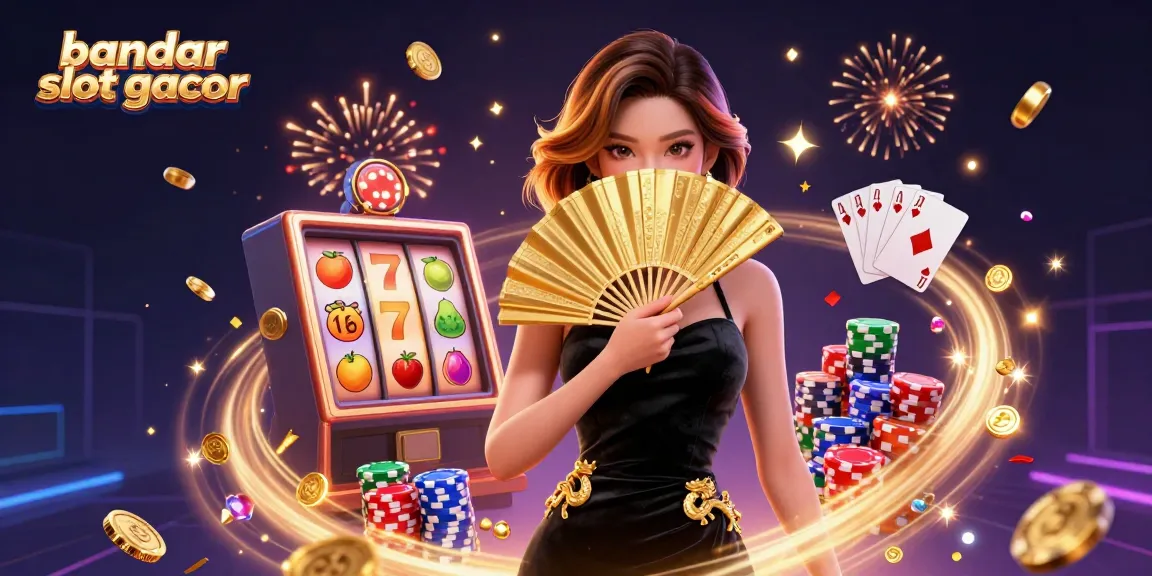 Experience the excitement of bandar slot gacor with vibrant visuals of slot machines, cards, and coins.