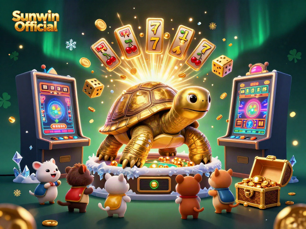 Engage with Sunwin Official through an exciting casino scene filled with gold rewards and vibrant games.