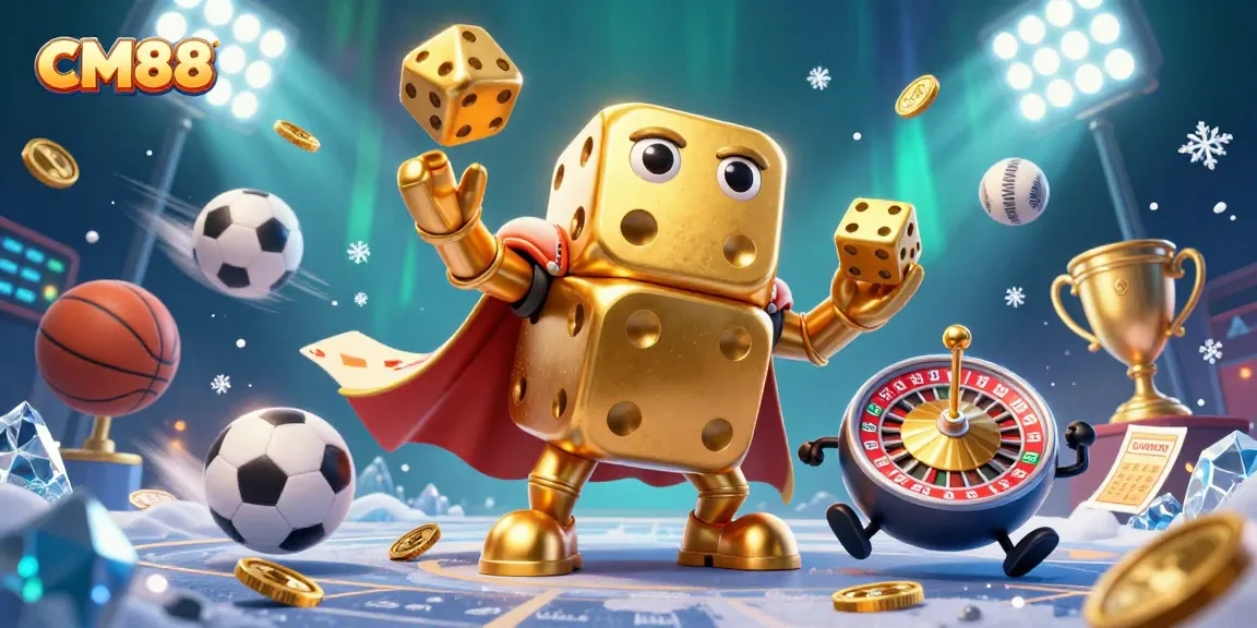 Experience the excitement of CM88 with dynamic golden dice, sports elements, and vibrant casino energy.
