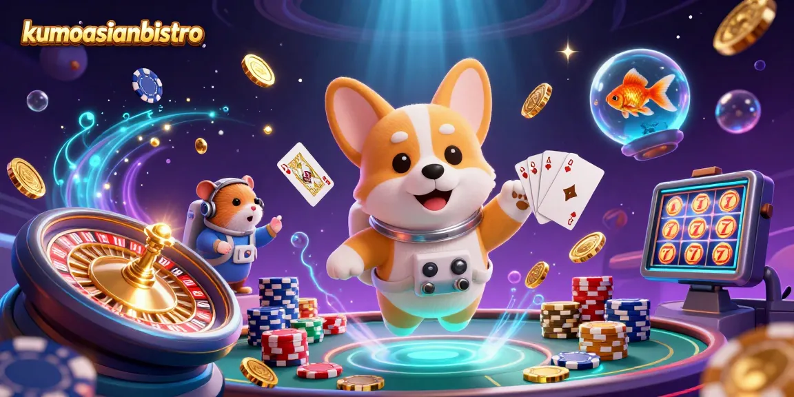 Visualisasikan permainan menang di kumoasianbistro, dengan kucing korgi astronot dan liputan kasino luar angkasa.