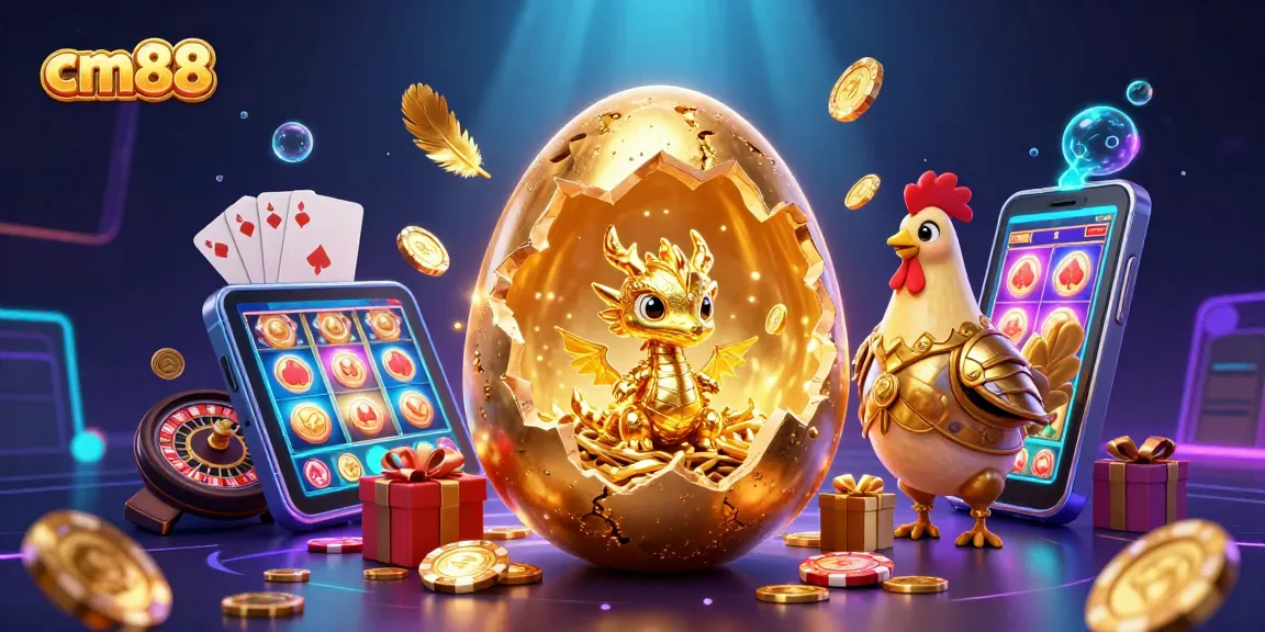 Experience the excitement of cm88 as golden dragons and poker chips create a vibrant casino atmosphere.