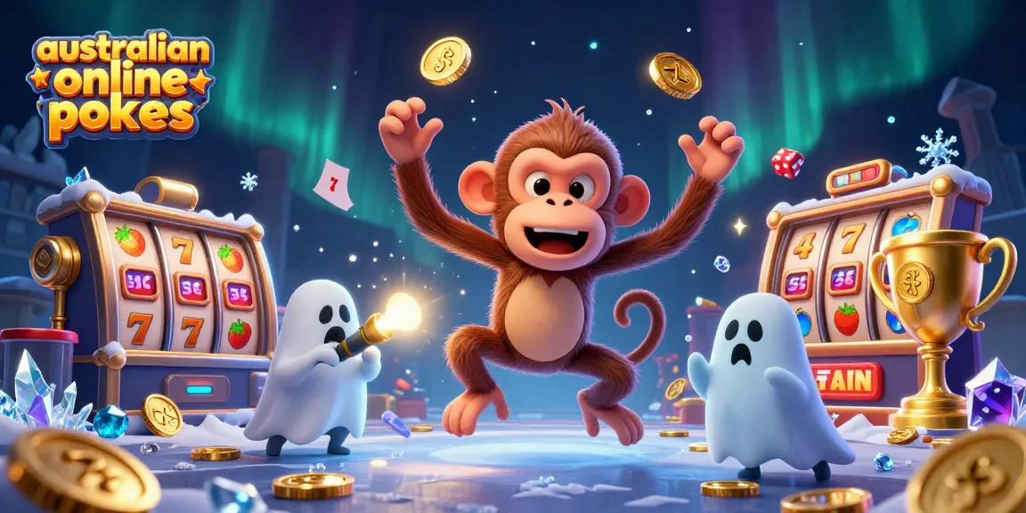 Engage with the fun of australian online pokies in a lively haunted casino illustration.