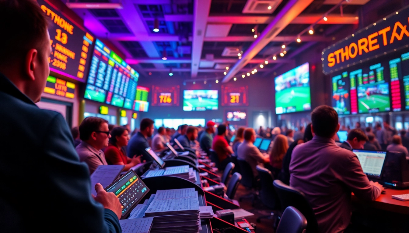 Engaged fans participating in sports betting, showcasing excitement and live sports wagering atmosphere.