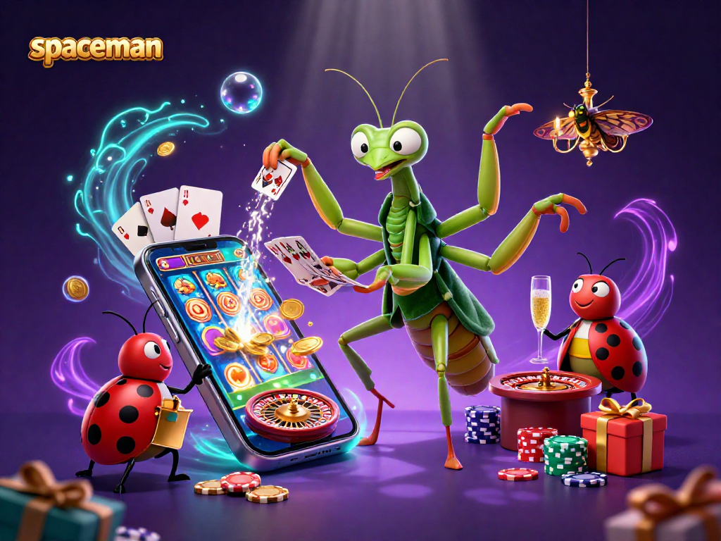Spaceman themed casino illustration showcasing vibrant gaming elements and characters in action.
