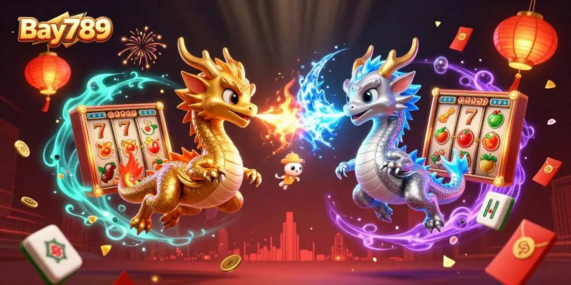 Experience thrilling gameplay at Bay789 featuring dynamic slot reels and striking 3D dragons.