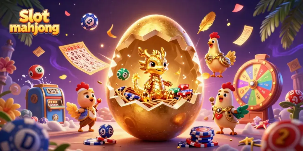Experience exciting gameplay with slot mahjong and vibrant casino elements in this engaging illustration.
