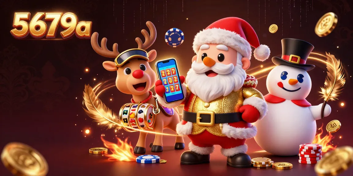 Spin the reels at 5679a with Santa and friends in this vibrant 3D casino scene.
