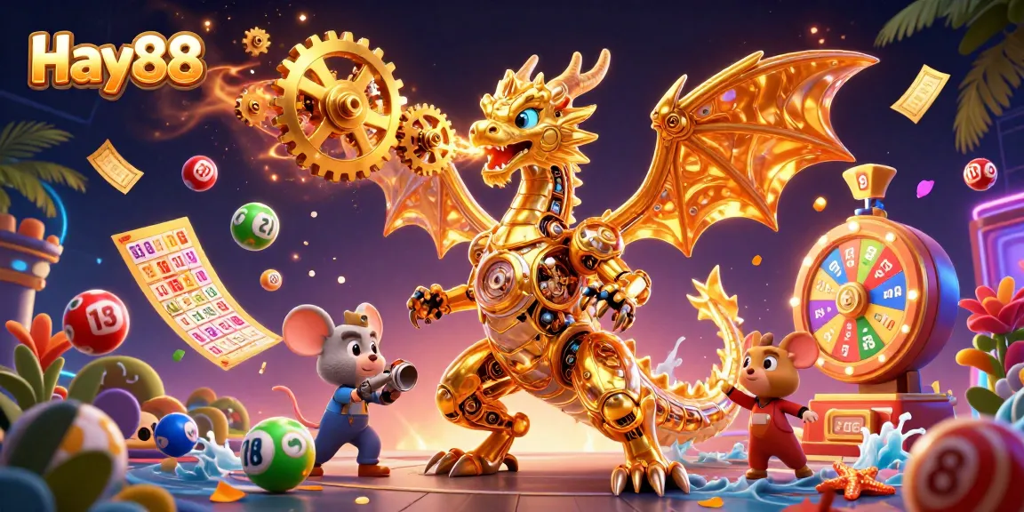 Experience thrilling gaming at Hay88 with vibrant lottery elements and a dynamic dragon character.