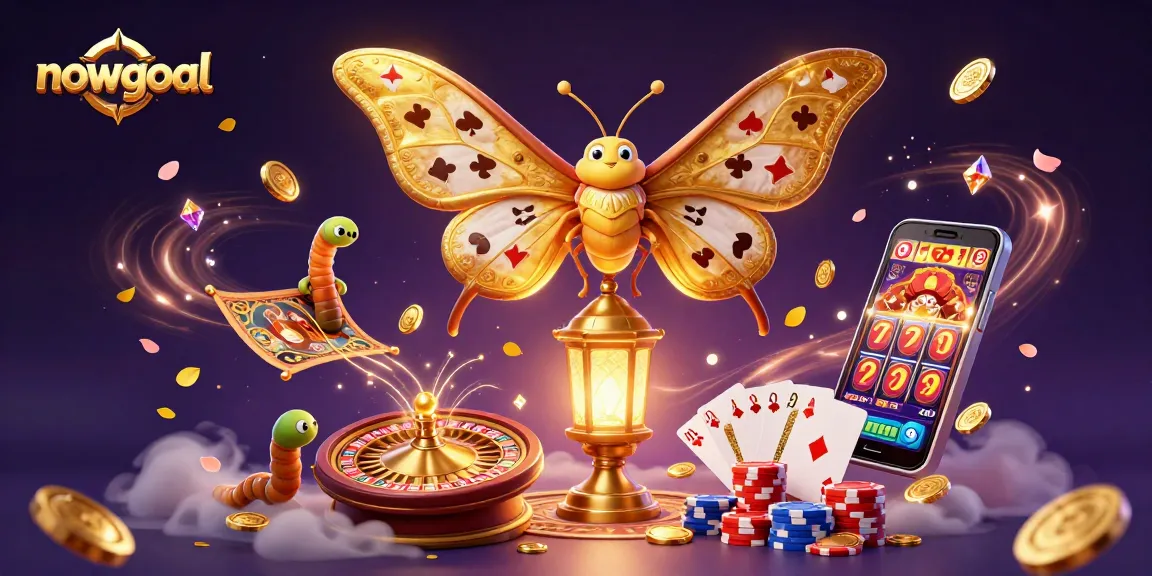 Experience thrilling play with Nowgoal's dynamic casino scene featuring animated moths and vibrant game elements.
