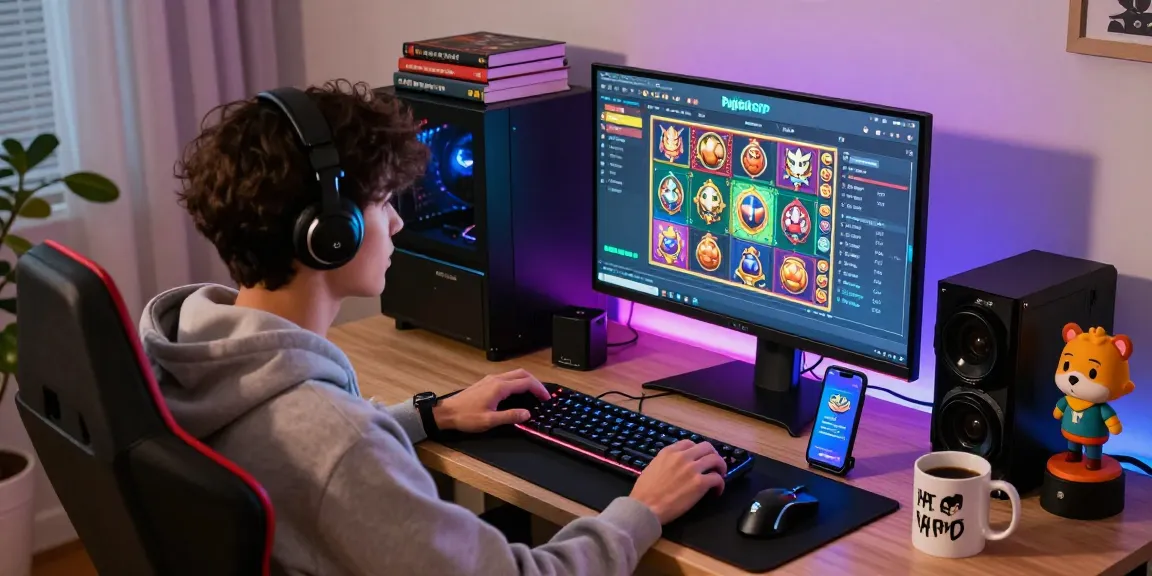 Exciting Pajaktoto RTP online gaming setup with colorful interface, LED lights, and gaming gear.