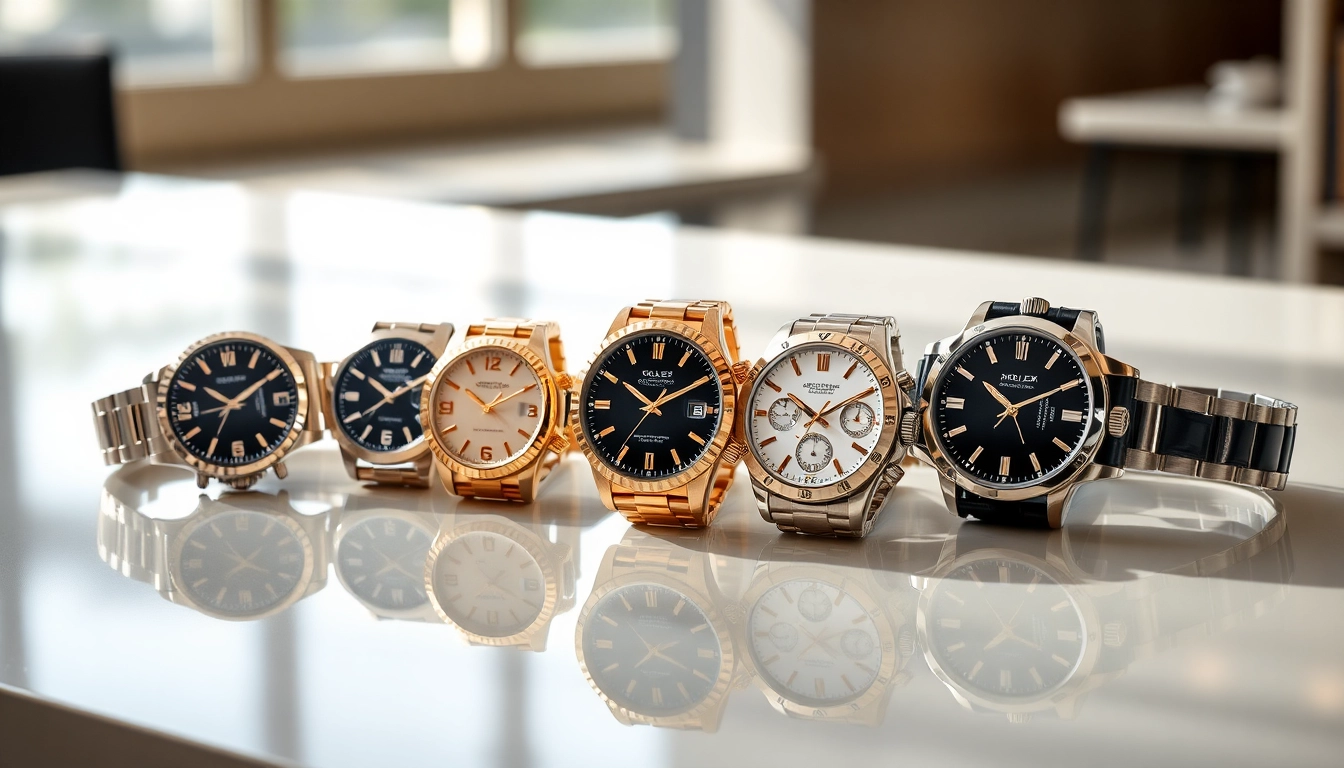 Showcase of diverse replica watches highlighting elegance and luxury.