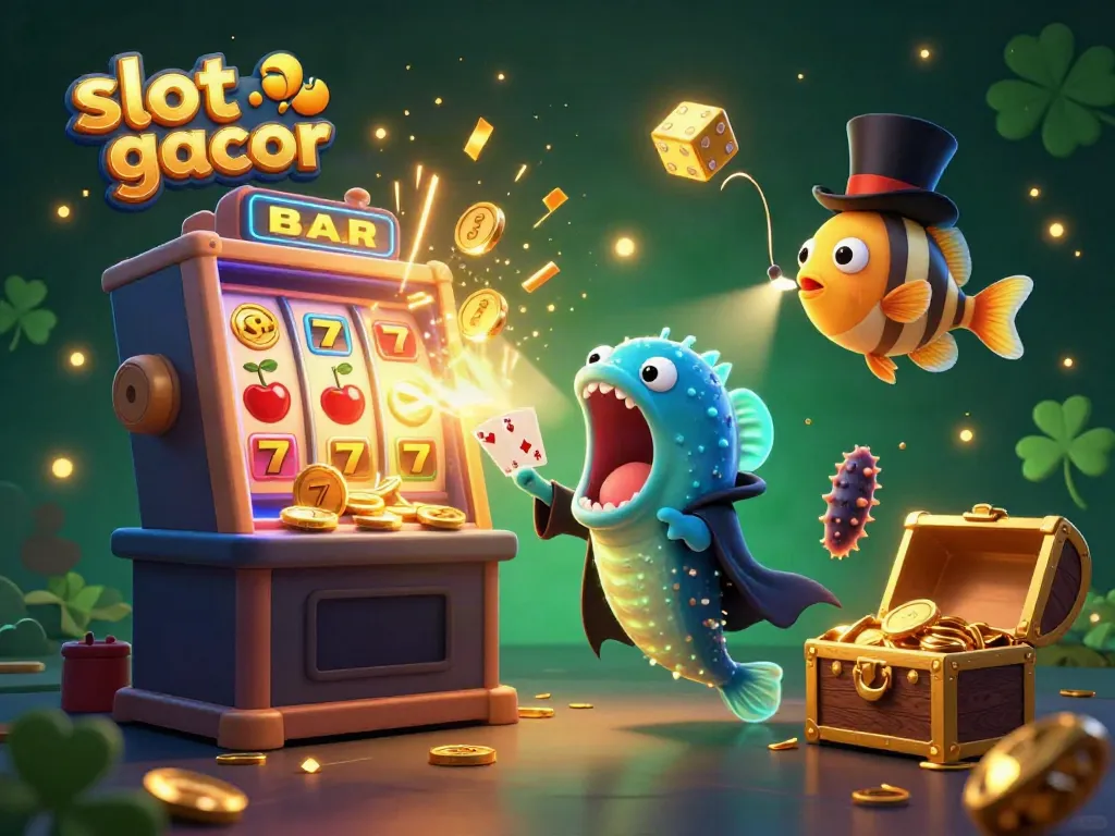 Experience slot gacor excitement with a magical ocean-themed slot scene featuring unique characters and dynamic casino elements.