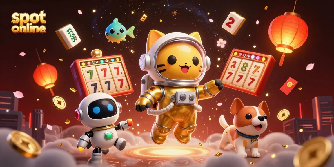 Menangkan permainan slot online dengan visual dramatis gambar kucing astronot 3D dan elemen keberuntungan lainnya.