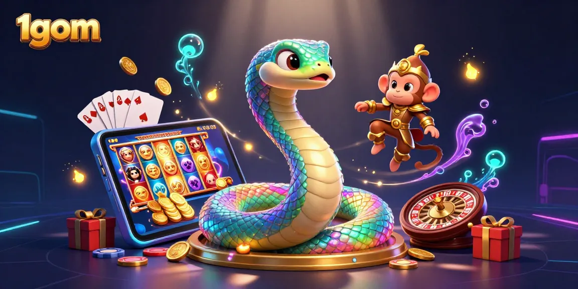 Experience thrilling bets on 1gom with a dynamic casino illustration featuring 3D elements and vibrant action.