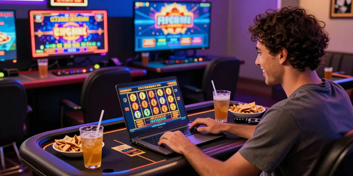 Engaging online gaming experience at jackpot city online casino with player enjoying colorful slot games.