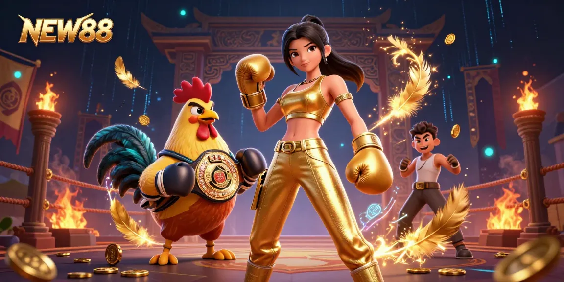 Experience the thrilling action at NEW88 featuring epic boxing and vibrant casino elements.