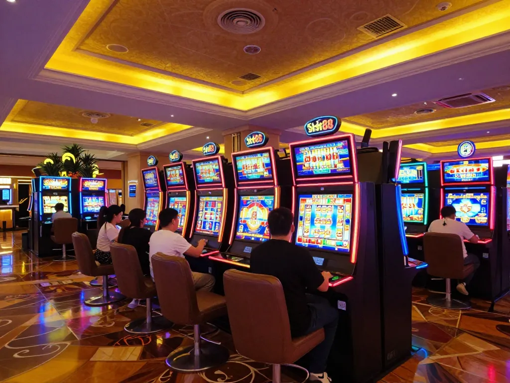 Engaging players enjoying Slot88 games in a vibrant casino slot machine area