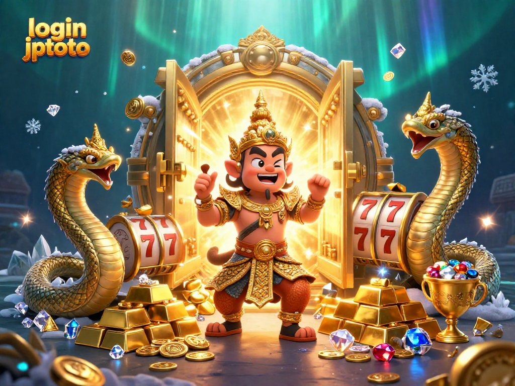 Experience thrilling wins with login jptoto in this action-packed casino scene filled with treasures.