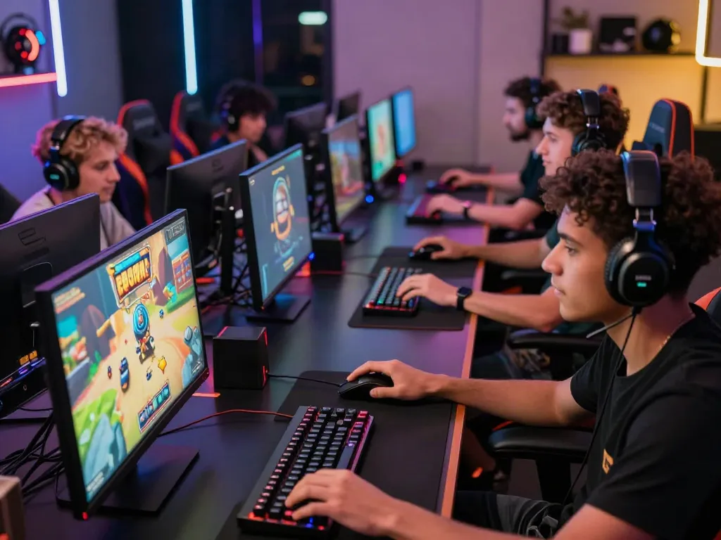 Pengalaman bermain game online menggunakan platform nyonya4d dengan gamer antusias di ruang gaming modern.