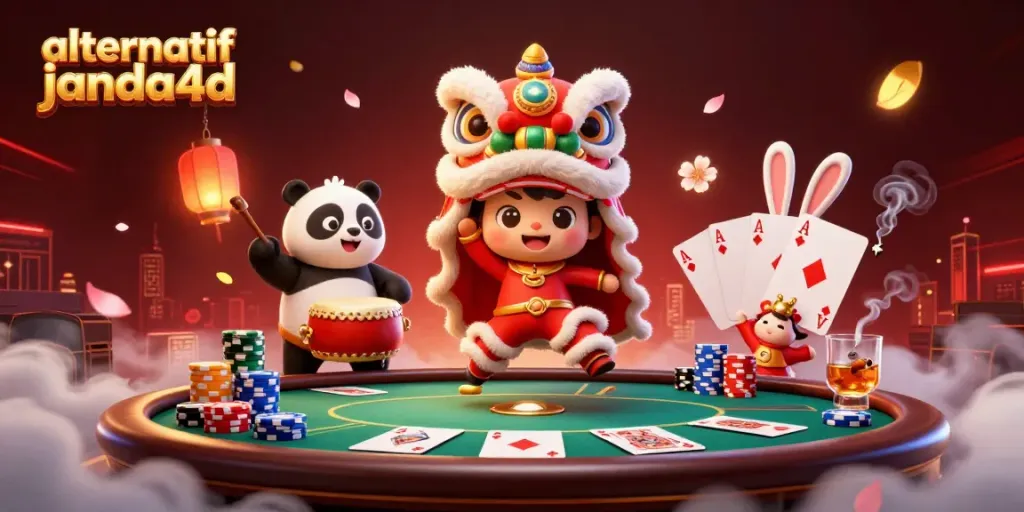 Permainan poker dan suasana kasino dalam ilustrasi 3D yang menghidupkan alternatif janda4d.