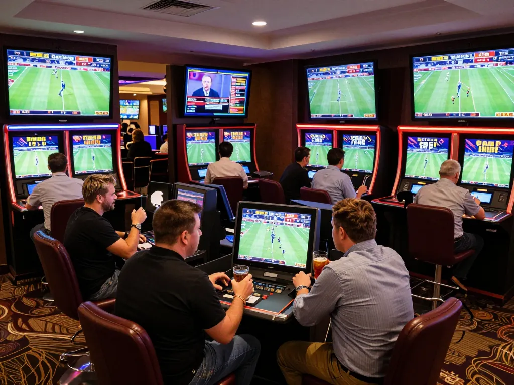 Experience the thrilling atmosphere of tỷ lệ bóng đá kèo nhà cái in a lively sports betting environment with excited patrons.