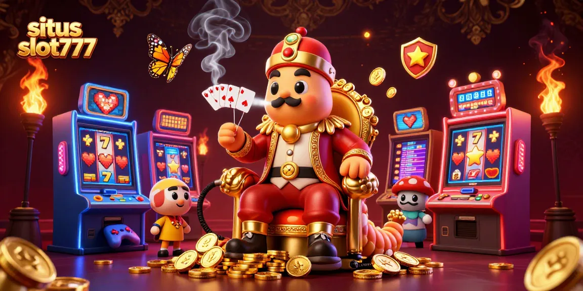 Experience top-tier gaming with situs slot777 and vibrant slot game machines in an animated illustration.