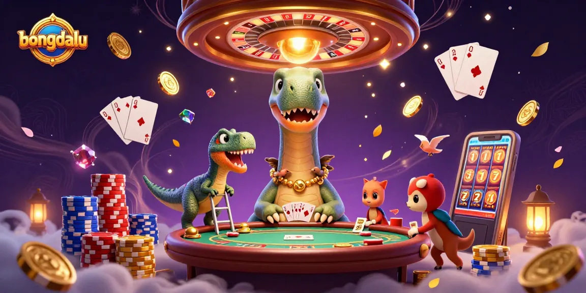 Experience bongdalu with a lively casino scene featuring a brontosaurus and dynamic gaming elements.