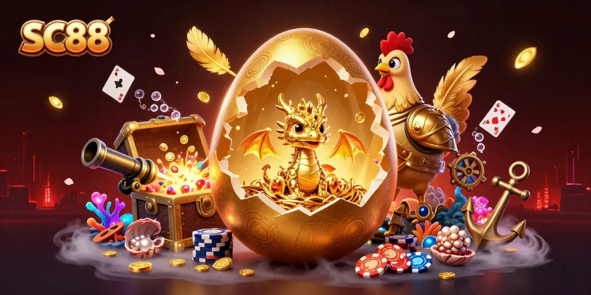 SC88 illustration with a golden dragon guarding poker chips, set in a vibrant casino scene.