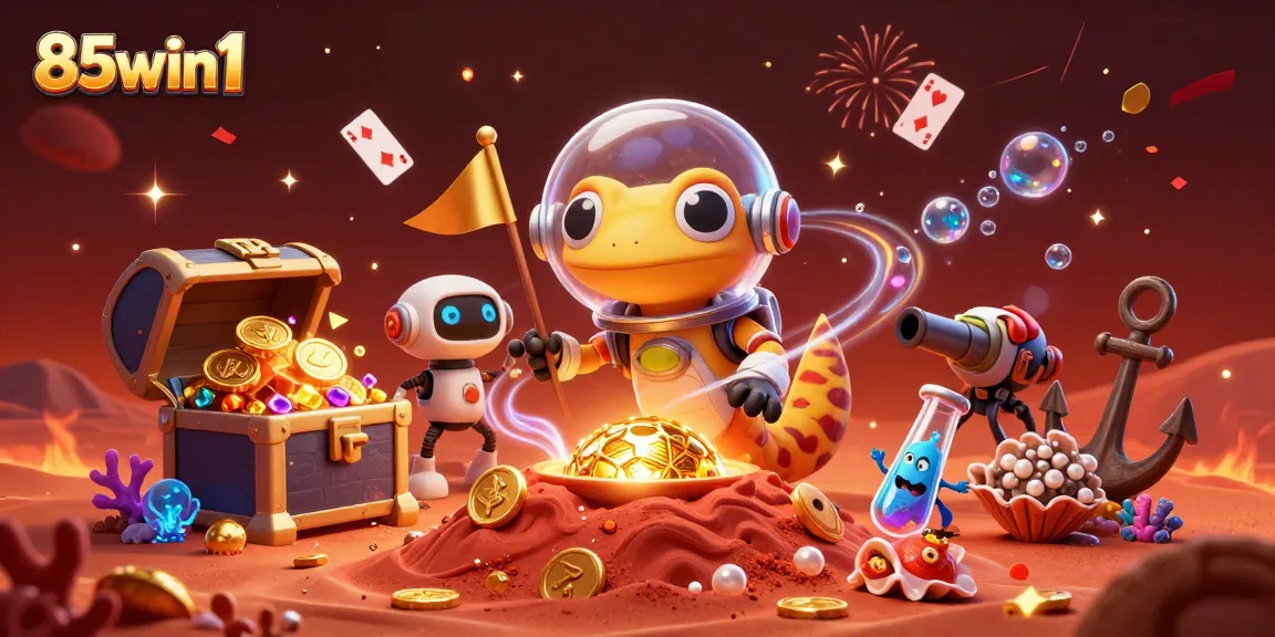 Experience 85win1 excitement with a Martian gecko finding a hidden casino filled with treasures.