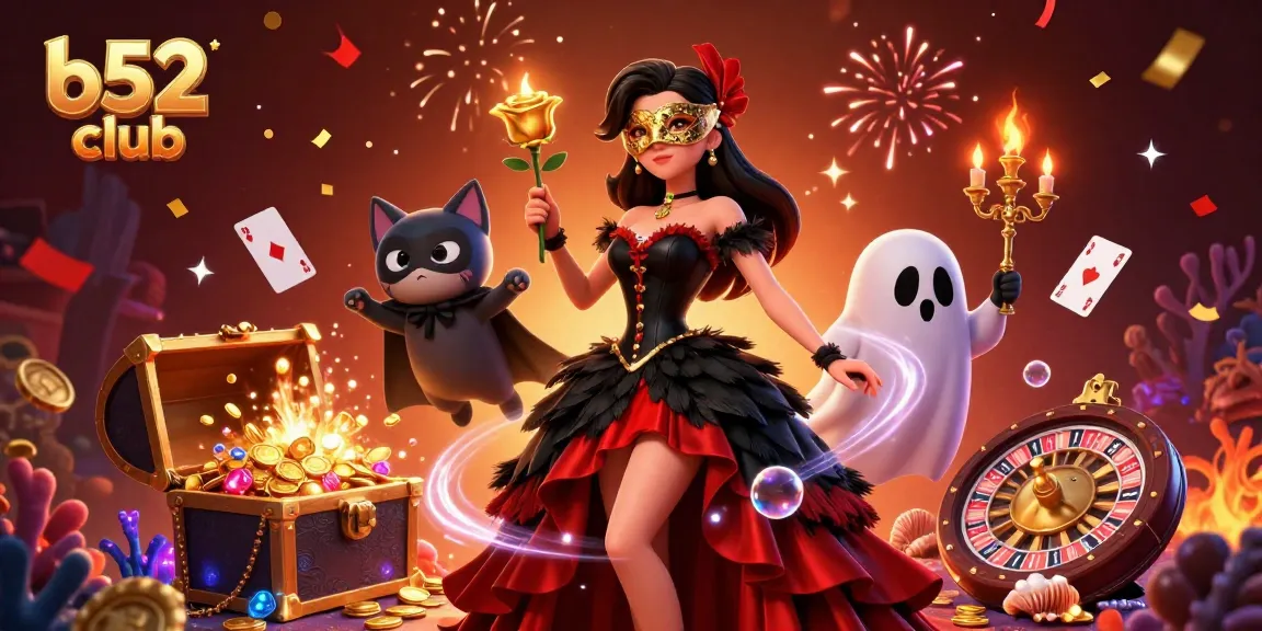 B52 club offers thrilling gaming experiences with a dramatic casino-themed 3D illustration.