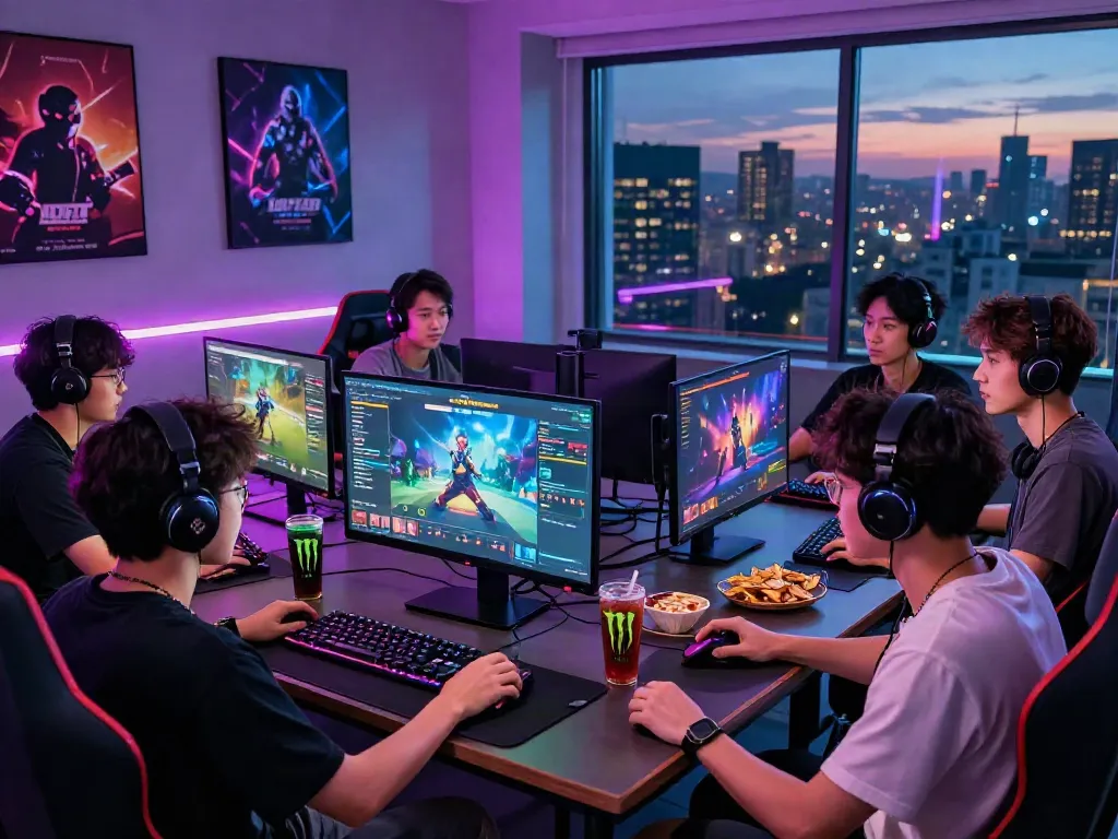 Engaging scene of friends enjoying hotwin88 games in a vibrant gaming setup.