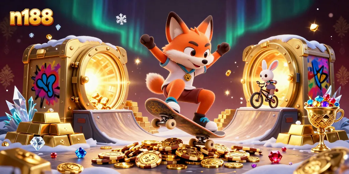 N188 engaging in thrilling gambling adventure with vibrant casino themes and characters