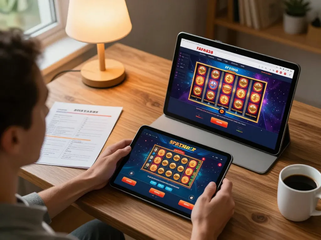 Player using FAFA828's platform for online gaming, highlighting dynamic casino graphics.