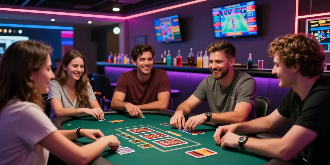 Engaged players enjoying a lively game at credit card casinos with vibrant atmosphere and modern gaming equipment.
