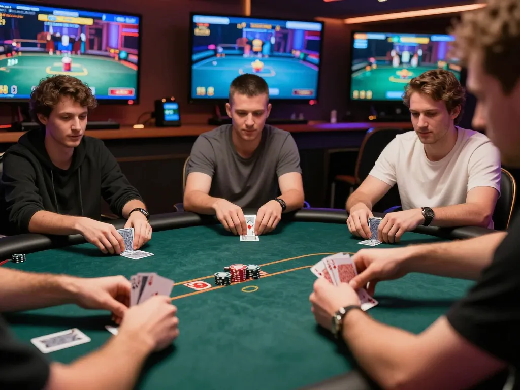 HM88 players strategizing in a high-stakes online poker game, focused on game interface and thrilling atmosphere.