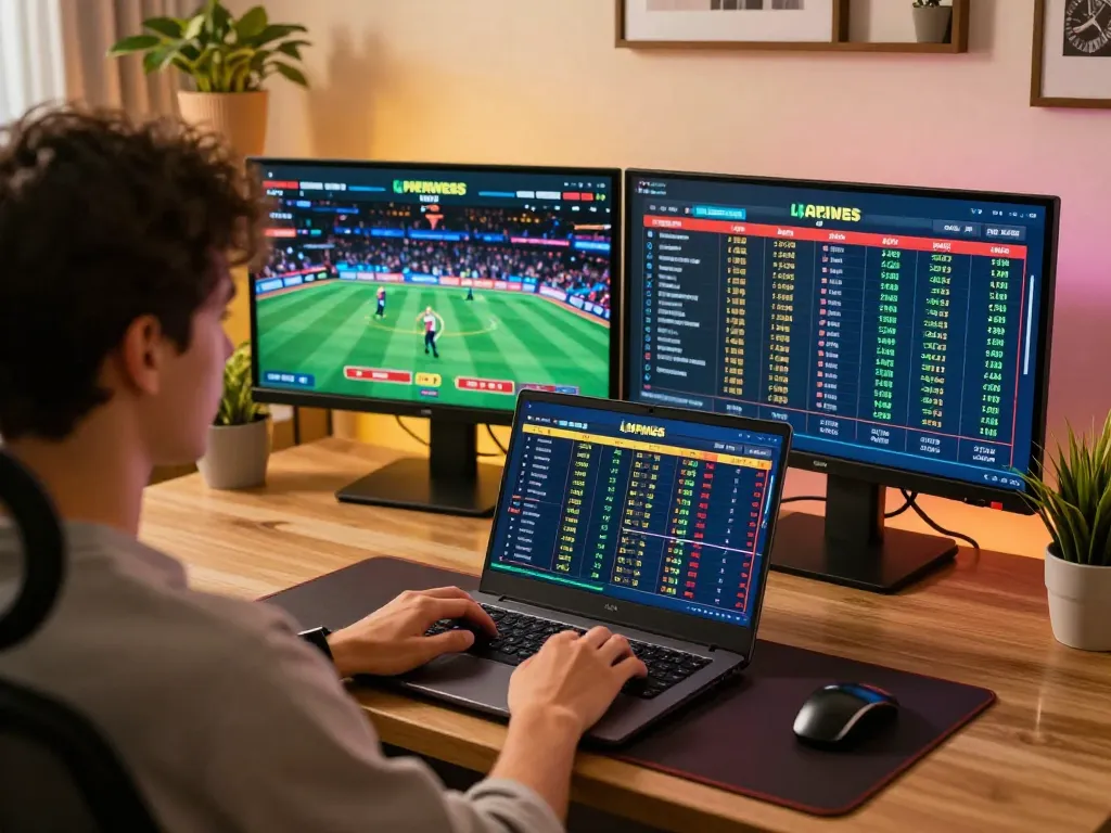 Engaged gambler at home exploring sports betting options on https://88bet.zone/ with multiple screens.