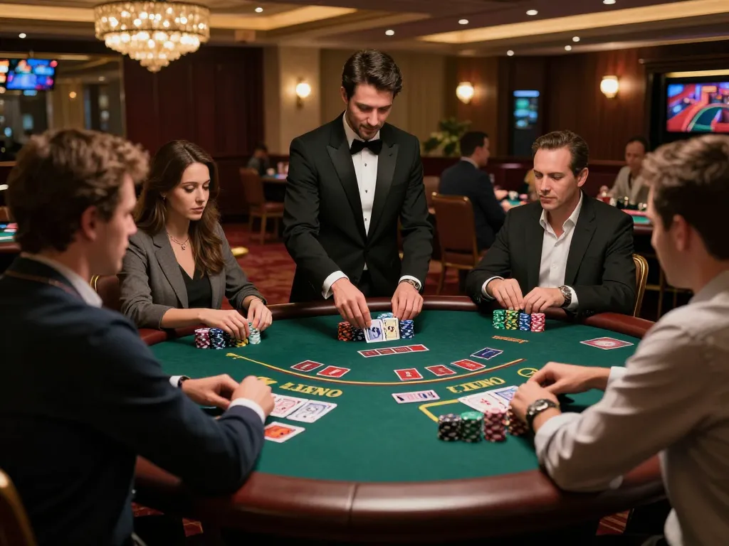 Engaged players at a blackjack table, showcasing 33win strategies for optimal gameplay