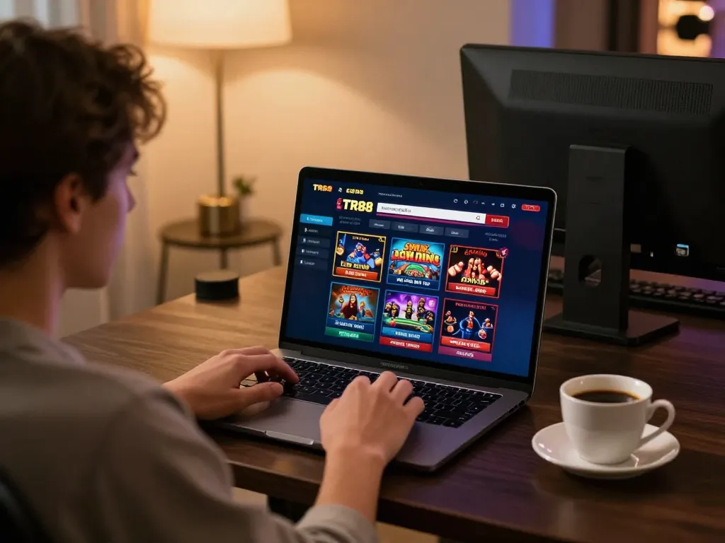 Engaging online gaming session showcasing the TR88 link with a user navigating casino games.