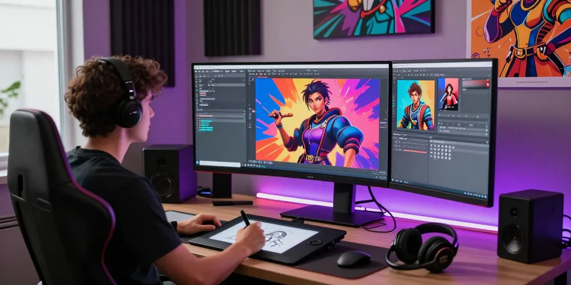 User designing engaging NSFW AI characters in a modern digital studio.