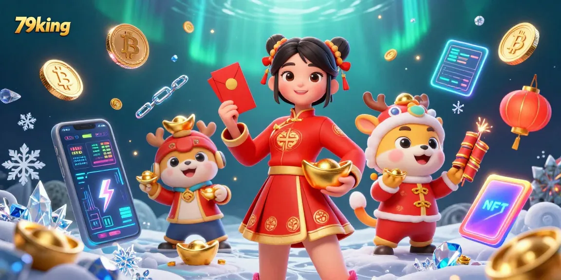 Engage with exciting games at 79king, featuring a vibrant celebration scene filled with gold and crypto elements.