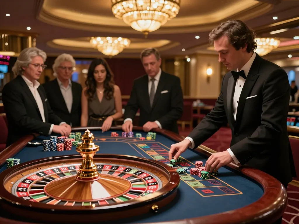 Players at zx88 casino watching a roulette table as the wheel spins and chips are placed.