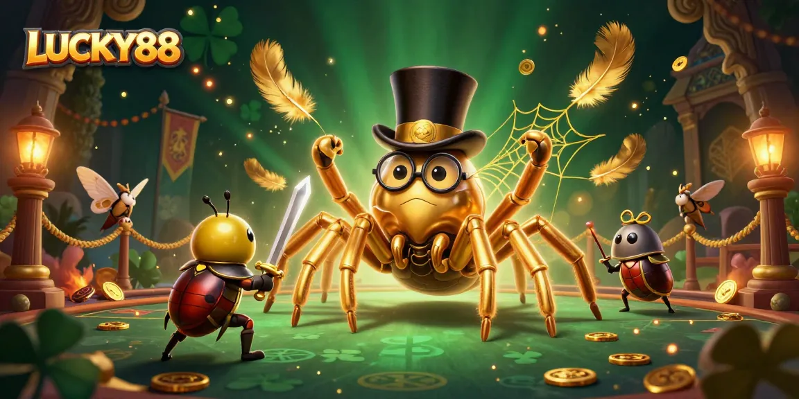Engage with LUCKY88's dynamic casino world featuring golden characters and vibrant game elements.