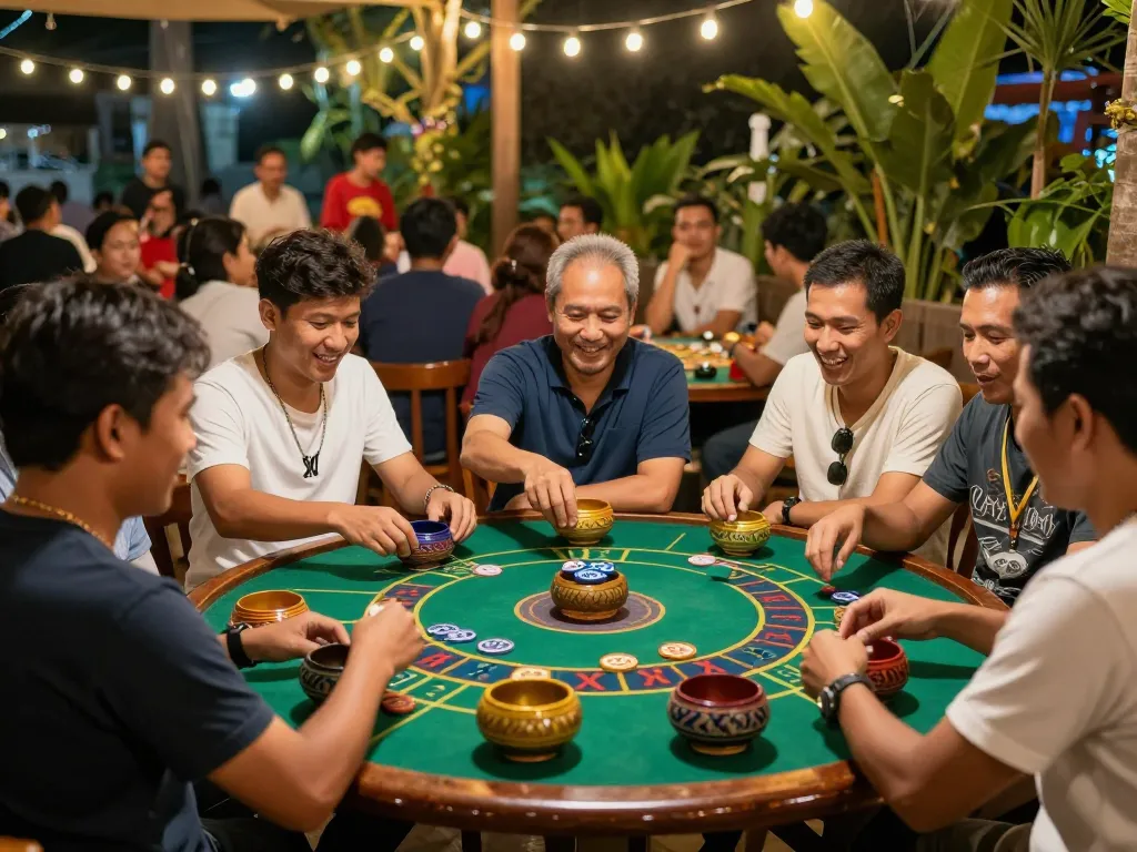 xóc đĩa game in an outdoor setting with engaged players and festive lighting